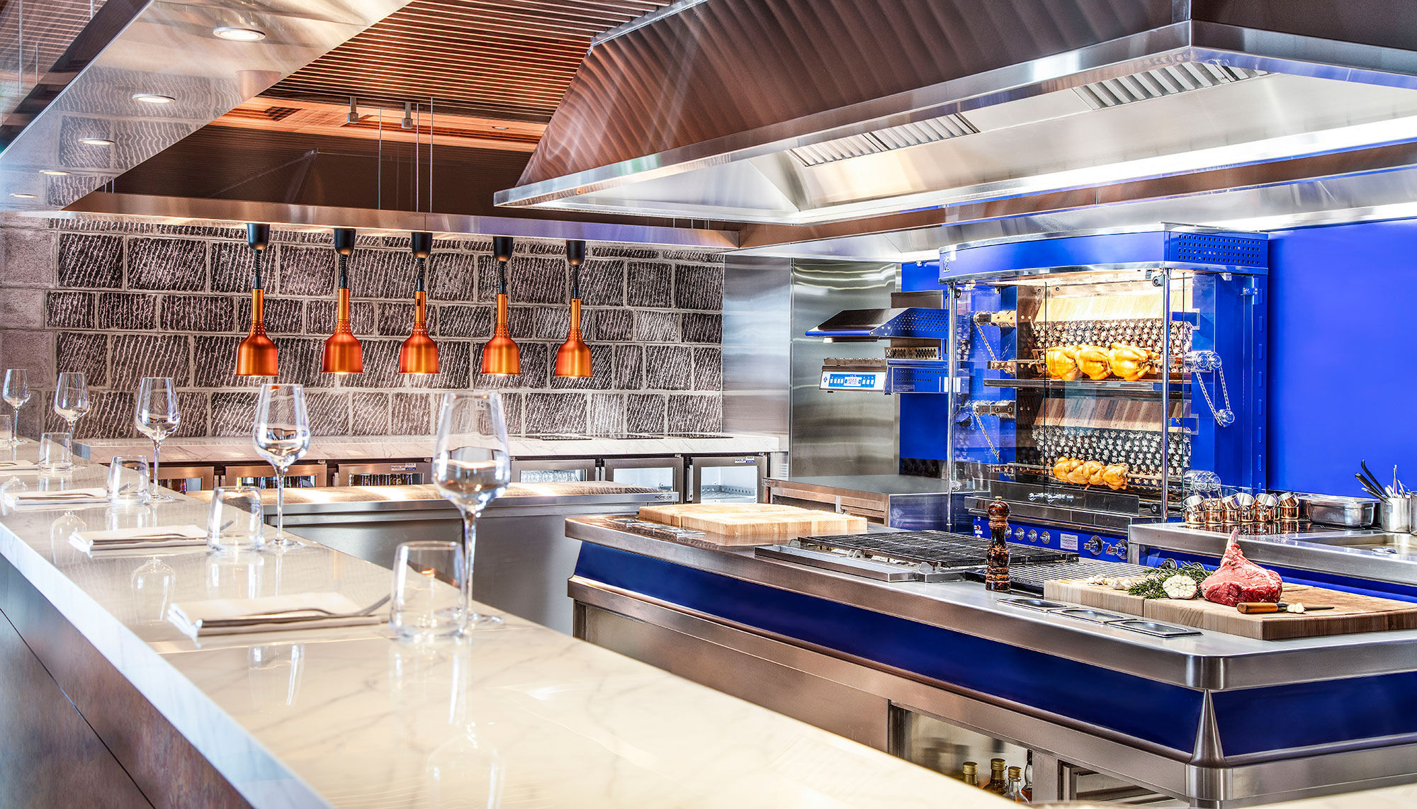Chateau d'Ouchy's 57° Grill is an open-concept kitchen.