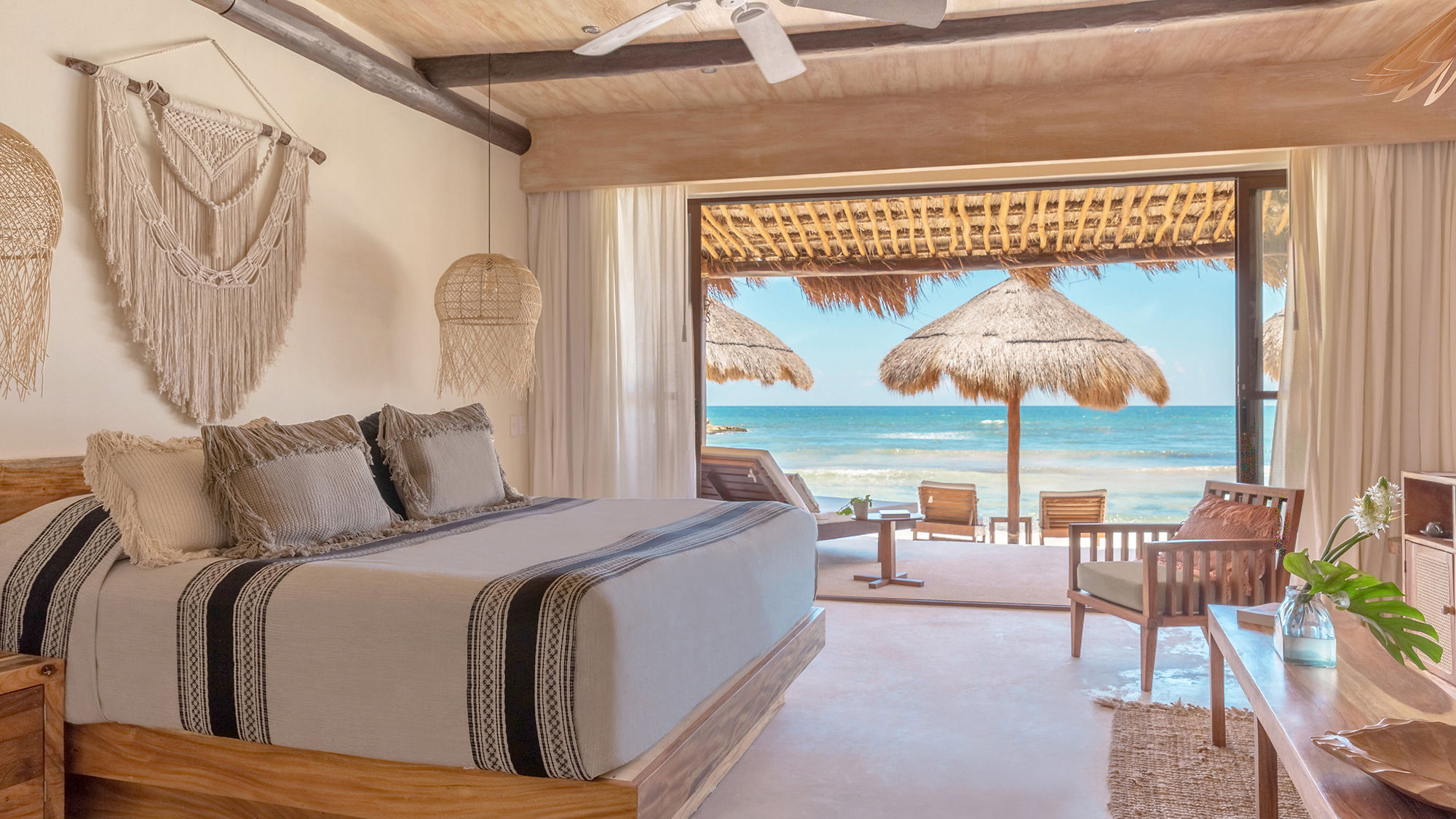 The view from one of the two new beachfront rooms at Tulum's El Pez hotel.