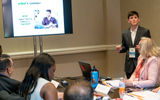 Kevin Aldrich of Collette presents to a group of 10 travel advisors during GTM West's signature Boardroom sessions.