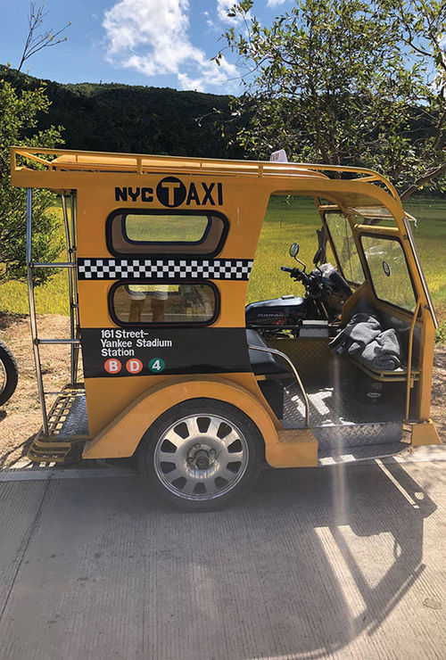 A Filipino “tricycle” pays homage to New York taxicabs and the New York subway system. A Filipino “tricycle” pays homage to New York taxicabs and the New York subway system.