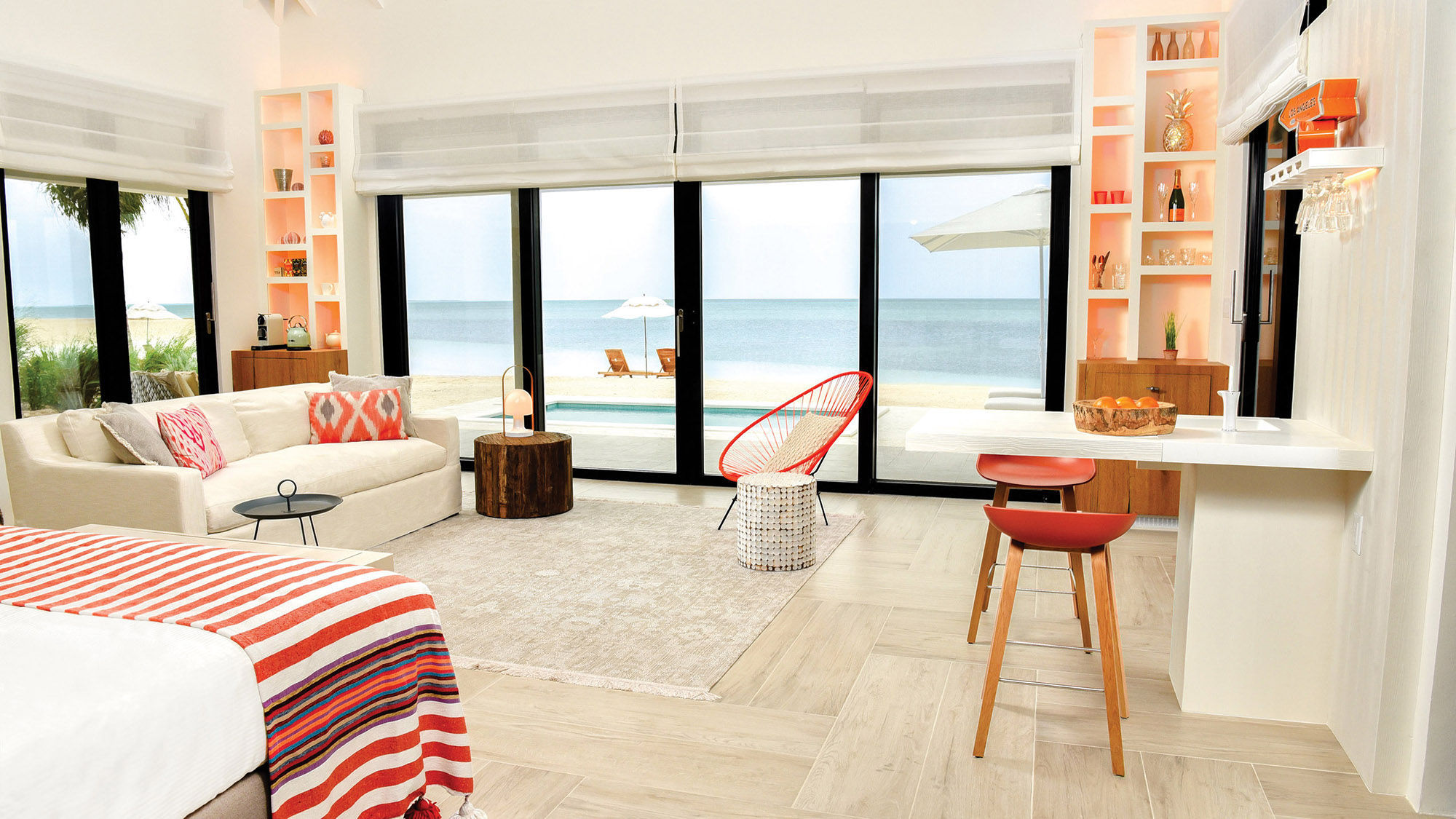 The 10 beachfront suites at Ambergris Cay are airy and light-filled.