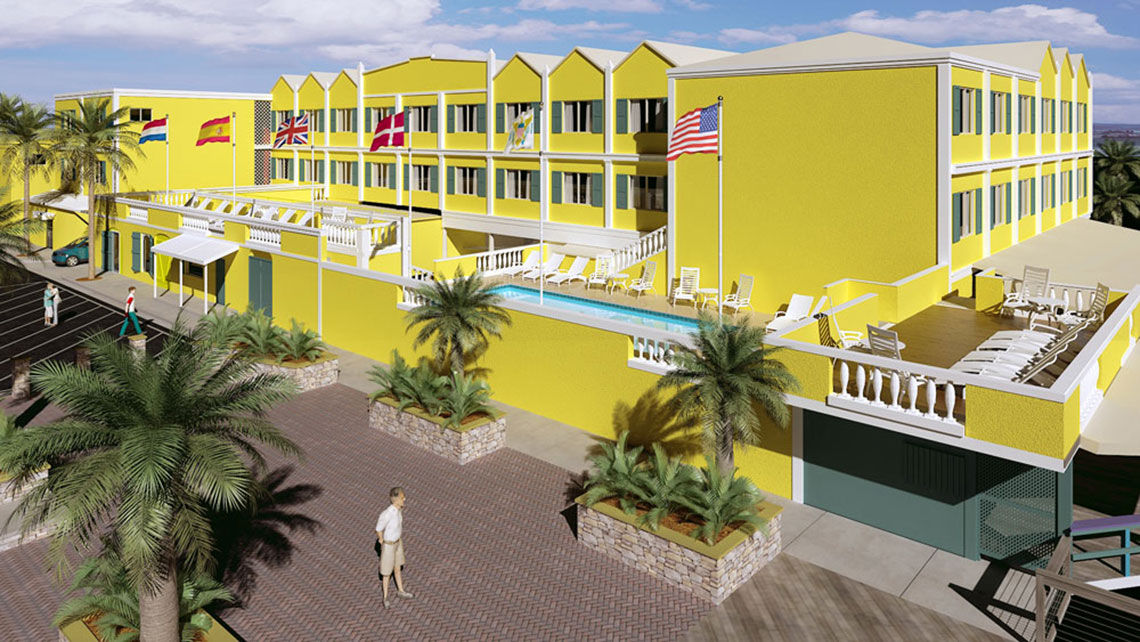 A rendering of the Caravelle Hotel & Casino in St. Croix, now undergoing renovations.