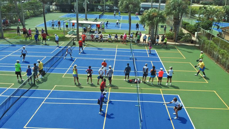 Pickleball players at the Club Med Sandpiper Bay.