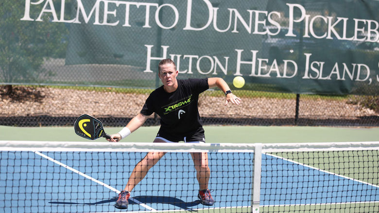 The Palmetto Dunes resort in South Carolina offers a variety of pickleball programming, including clinics with pickleball pro Sarah Ansboury, pictured.