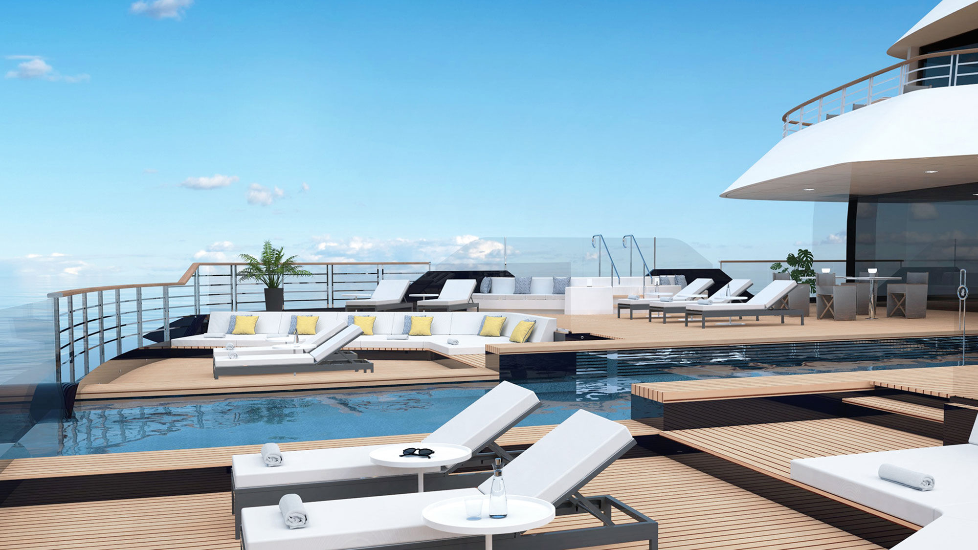 A rendering of the aft main pool deck on Ritz-Carlton's first ship.