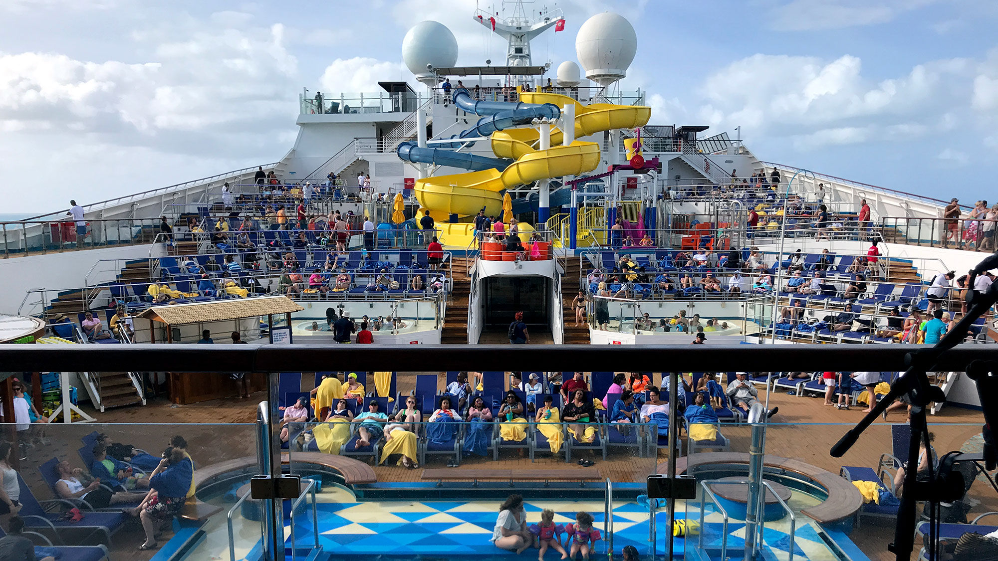 The transformed Carnival Sunrise has a waterpark with two slides.