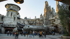 The Millennium Falcon beckons at Star Wars: Galaxy's Edge, the new land that opens on May 31 at Disneyland in Anaheim, Calif. Galaxy's Edge at Disney's Hollywood Studios will open on Aug. 29.