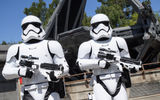 Stormtroopers greet guests at Star Wars: Galaxy's Edge.