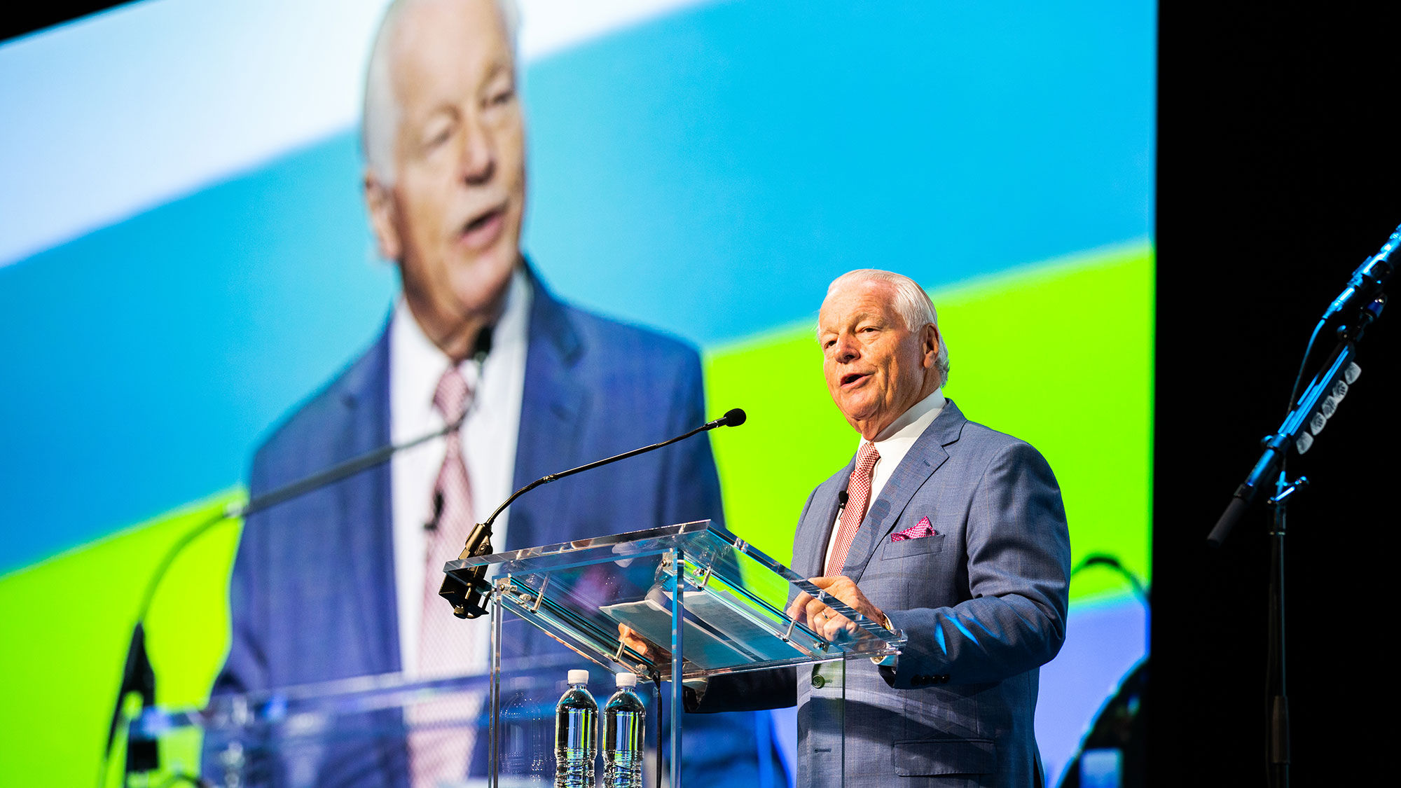 U.S. Travel Association CEO Roger Dow addresses IPW conference attendees.