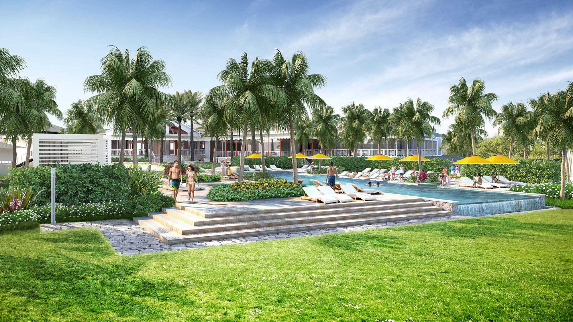 A rendering of the pool area at the Four Seasons Resort Nevis.