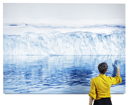 Zaria Forman at work on one of her paintings to be displayed on the National Geographic Endurance. Zaria Forman at work on one of her paintings to be displayed on the National Geographic Endurance.