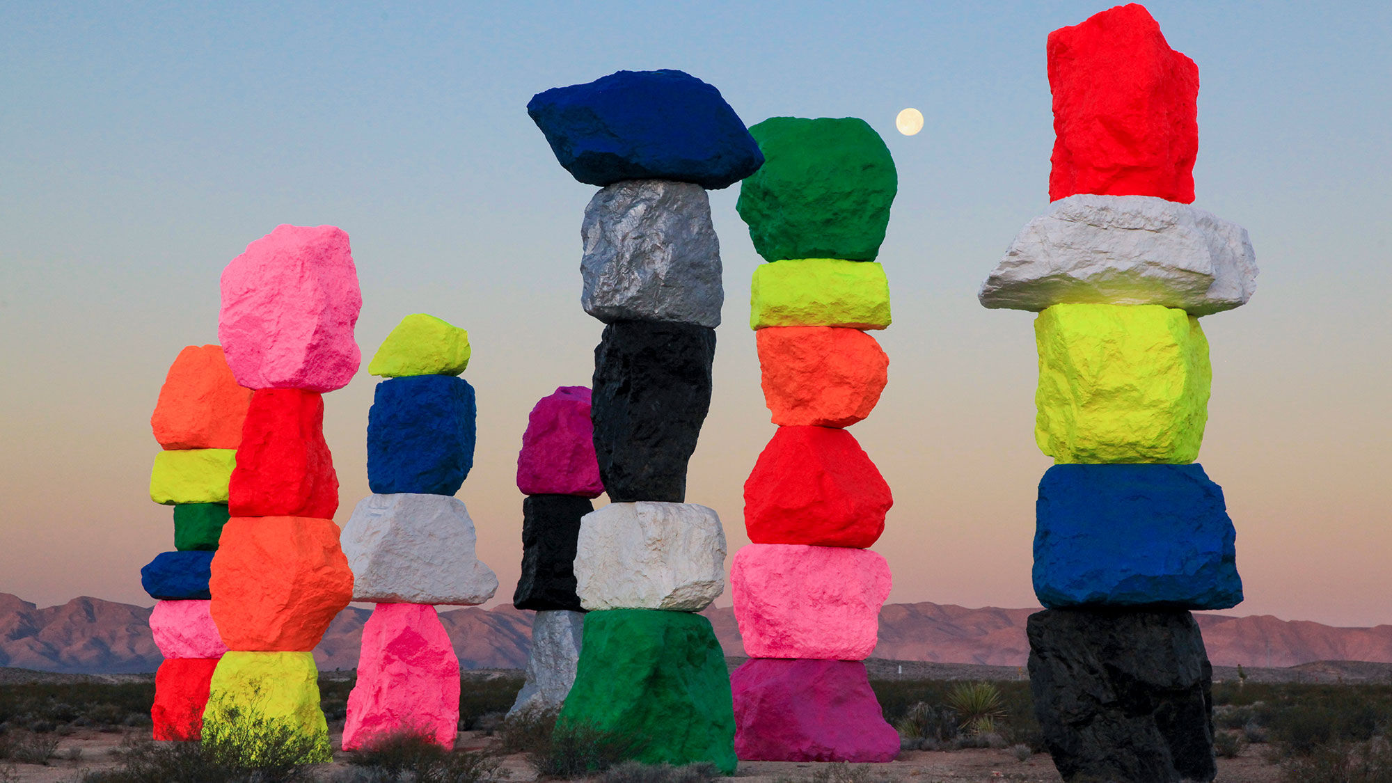 Seven Magic Mountains is a colorful anomaly just outside Las Vegas.