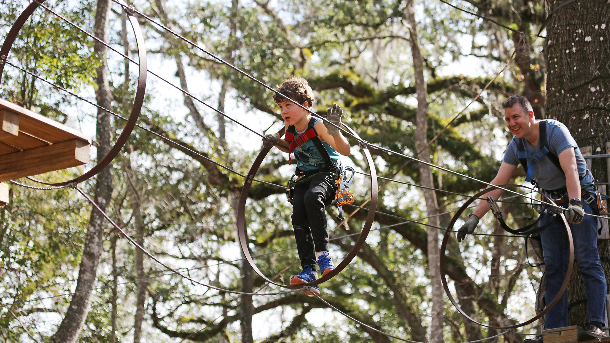 A zipline and aerial obstacle course at TreeHoppers in Dade City.
