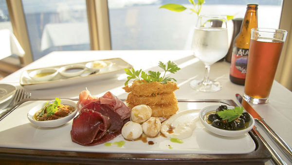 An antipasto course at La Piazza; the Italian menu was one of several cuisines served on a rotating basis in  the Queen Elizabeth’s alternative-dining venue.