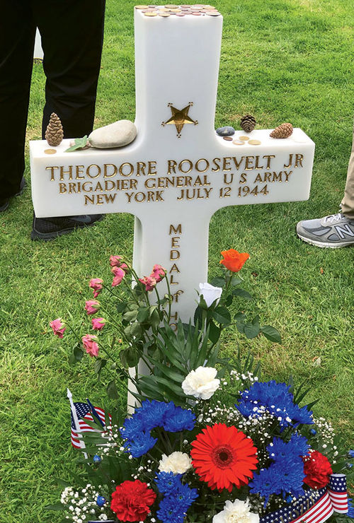 The grave marker for Brig. Gen. Theodore Roosevelt Jr., the eldest son of president Theodore Roosevelt, who led his troops ashore at Utah Beach. The grave marker for Brig. Gen. Theodore Roosevelt Jr., the eldest son of president Theodore Roosevelt, who led his troops ashore at Utah Beach.
