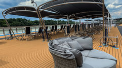 The sun deck on the AmaMagna, AmaWaterways' new mega ship that is twice the width of traditional European river boats.