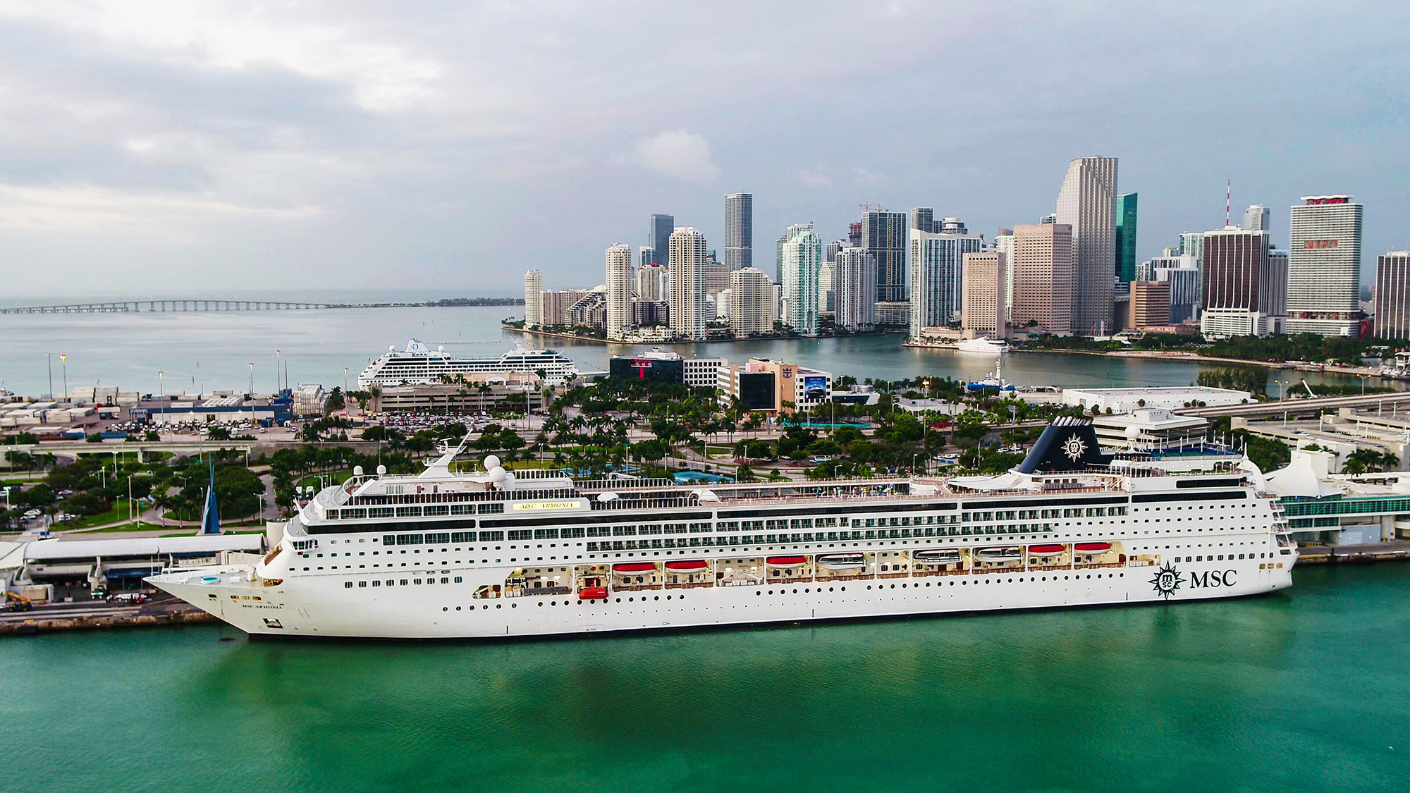 The MSC Armonia in PortMiami in 2019. A judge has ordered Florida and the CDC into mediation in the state's lawsuit over the agency's cruise ban.