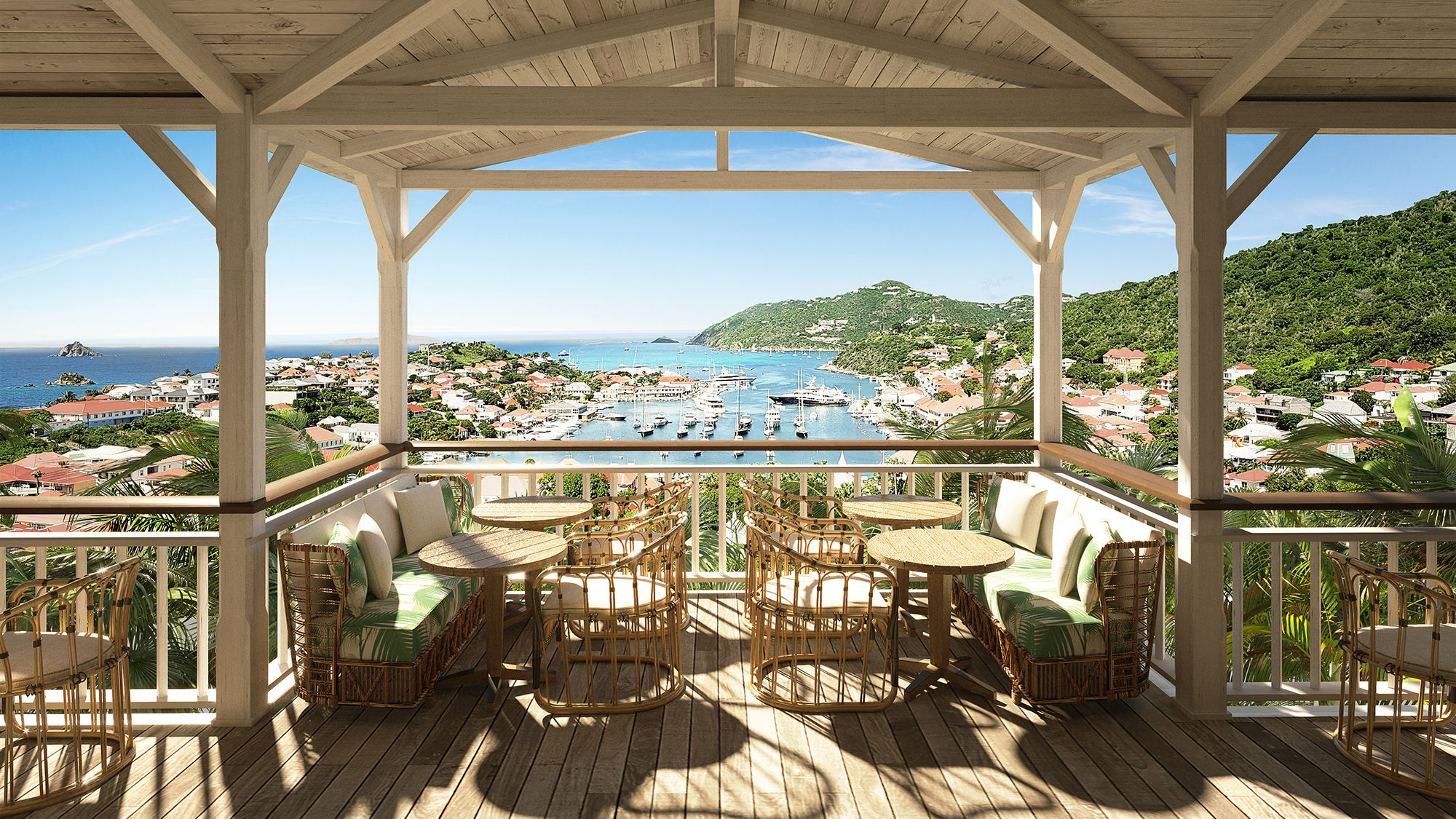 The Hotel Barriere Le Carl Gustaf overlooks Gustavia harbor in St. Barts.