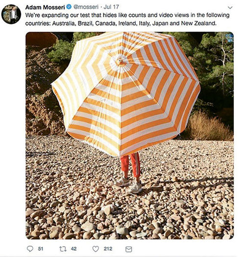 Instagram head Adam Mosseri's announcement of expanding of a test of hiding likes and video view counts. Instagram head Adam Mosseri's announcement of expanding of a test of hiding likes and video view counts.