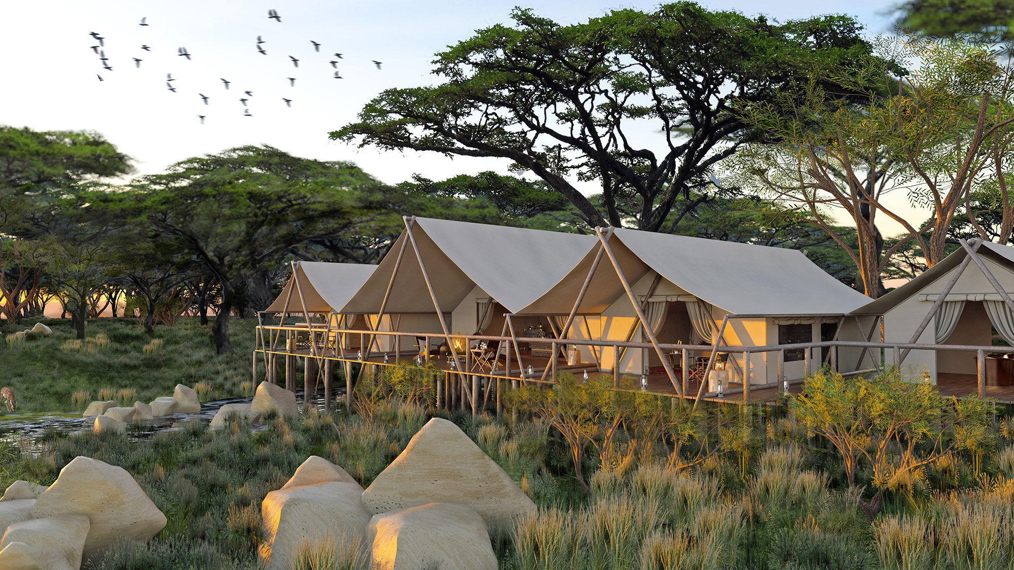 A rendering of Great Plains Conservation's Mara Nyika tented camp, slated to open in August.