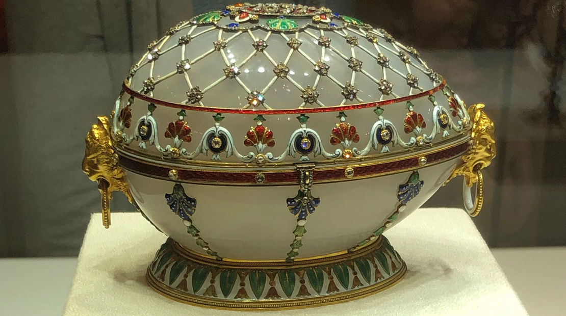 The Renaissance egg, one of a series of decorative eggs produced by jeweler Carl Peter Faberge for two Russian czars. The Faberge Museum in St. Petersburg has nine of the Imperial eggs, part of the largest single collection Faberge eggs in the world.