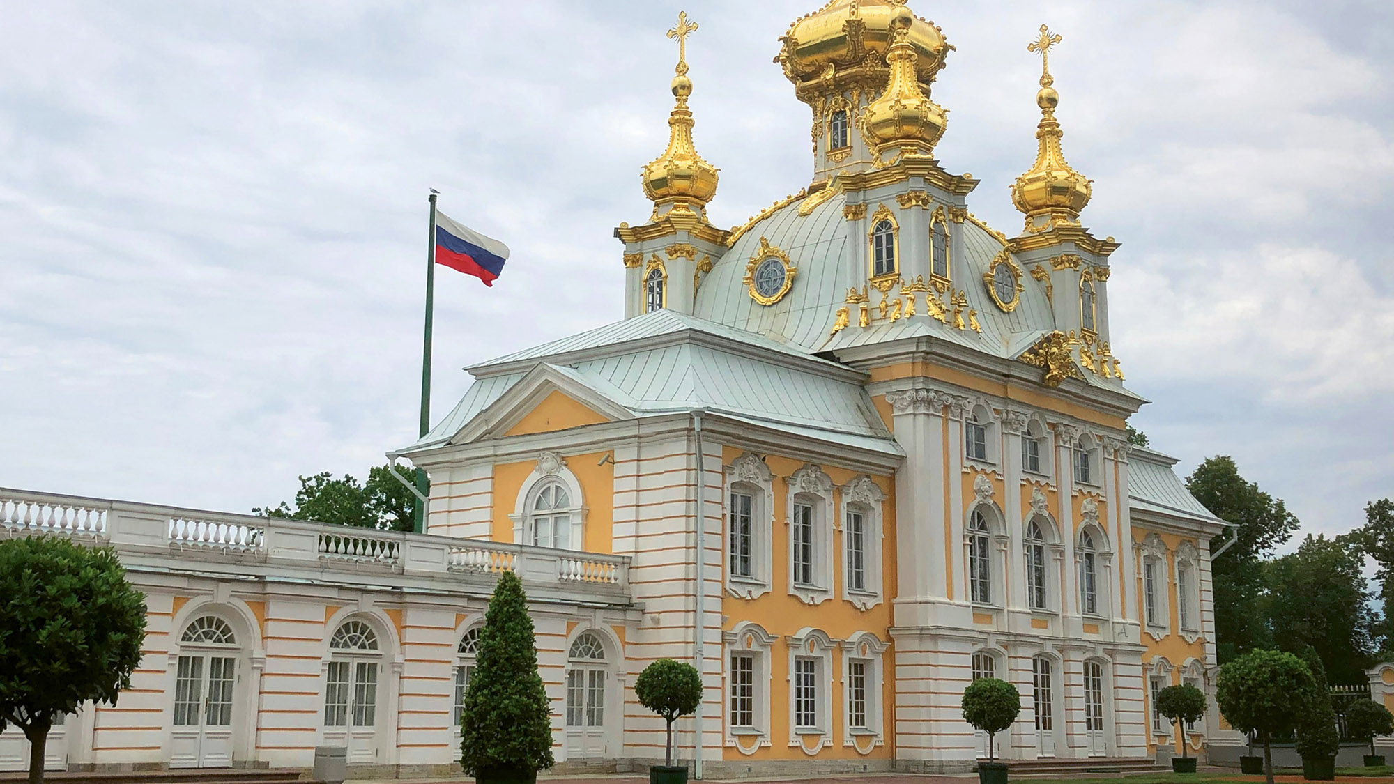 The Church of the Grand Palace at the Peterhof, a palace complex commissioned by Peter the Great.