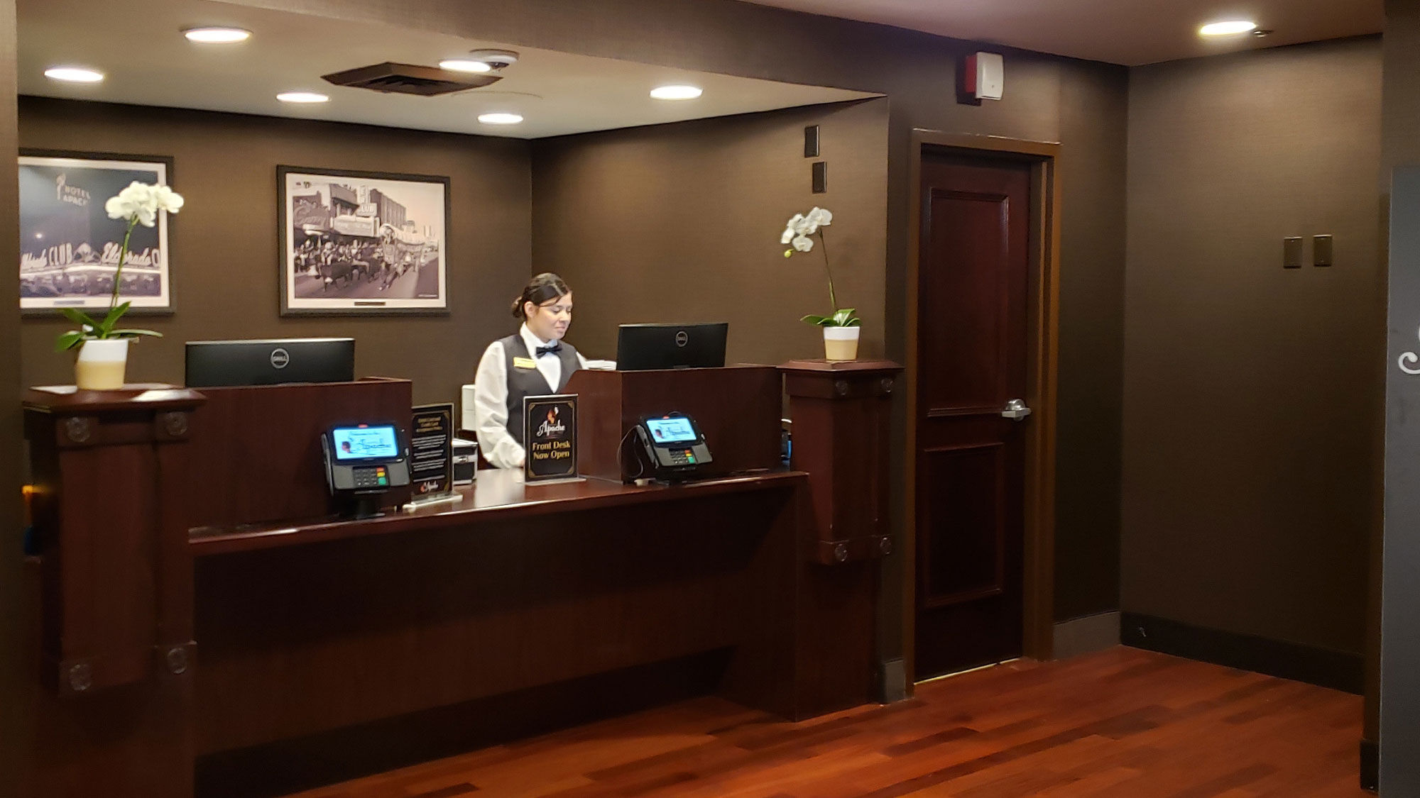 Hotel Apache's original registration desk is just off the casino floor at Binion's Gambling Hall.