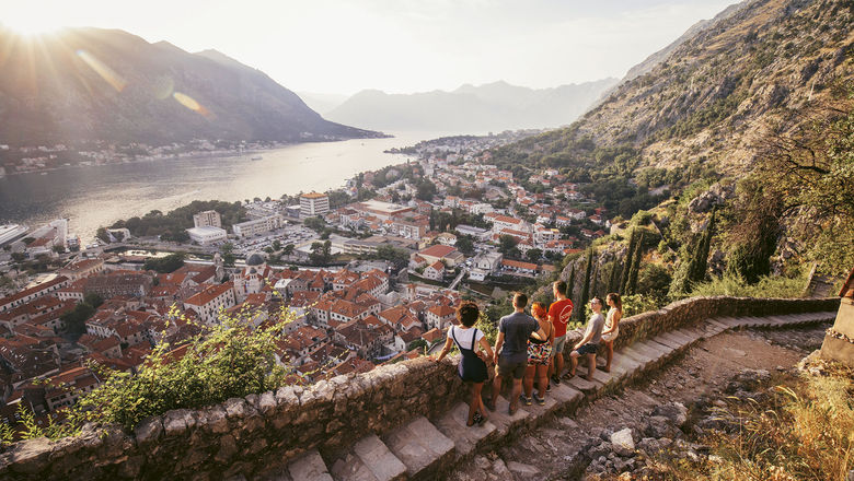 An Intrepid Travel tour group in Kotor, Montenegro.