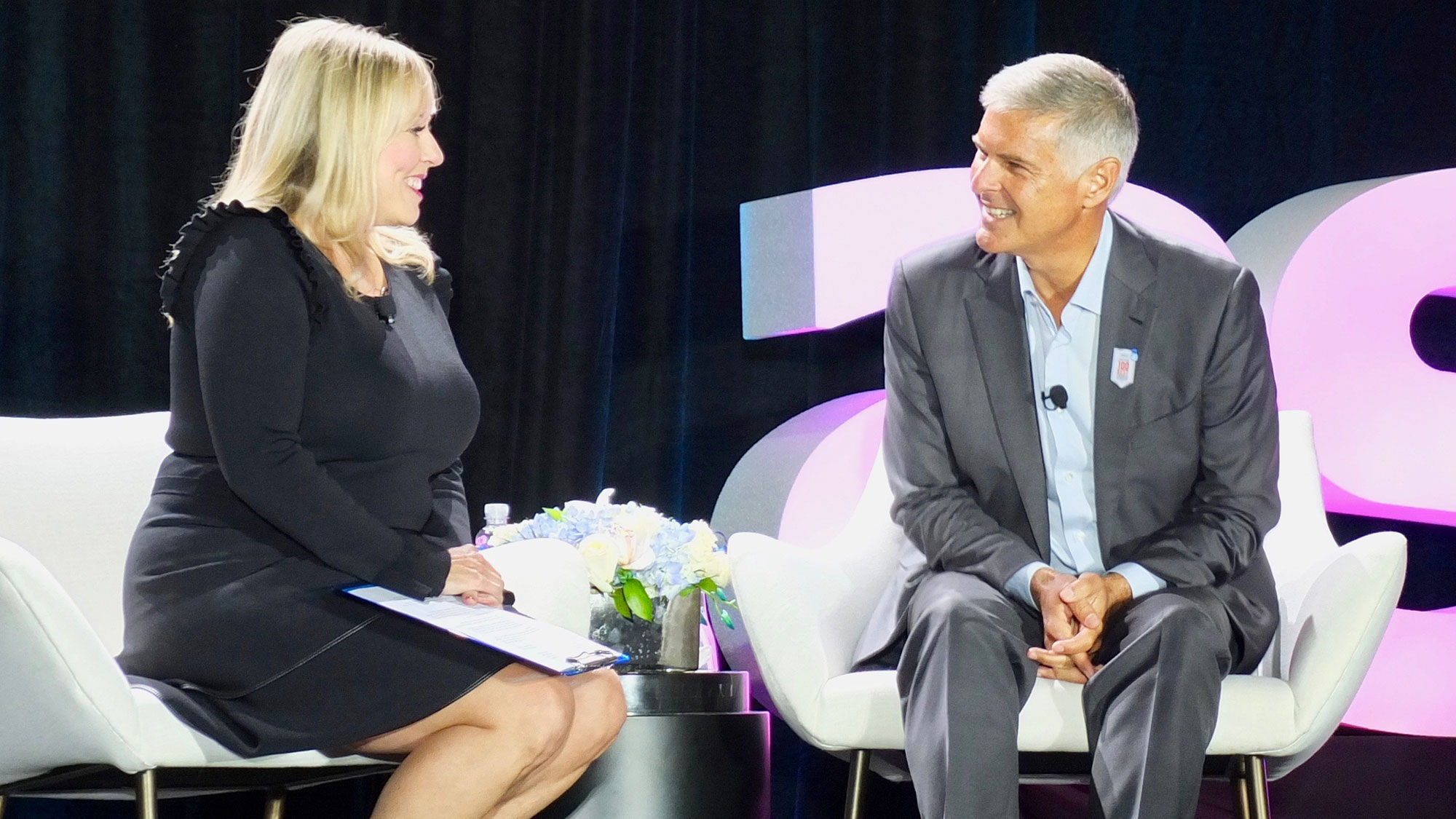 CBS reporter Wendy Gillette interviews Hilton president and CEO Chris Nassetta during the ASTA Global Convention 2019.
