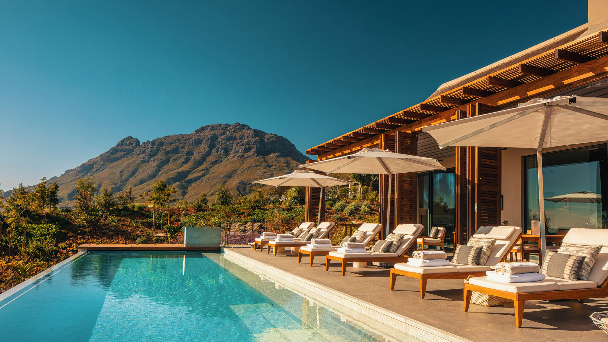 The pool at the Owner's Villa at the Delaire Graff Estate in South Africa's Cape Winelands.