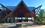 The entrance of the design-forward Coral Sea Resort in Honiara.