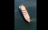 A bird's eye view of the Scenic Eclipse from the ship's helicopter in Lunenburg, Nova Scotia.