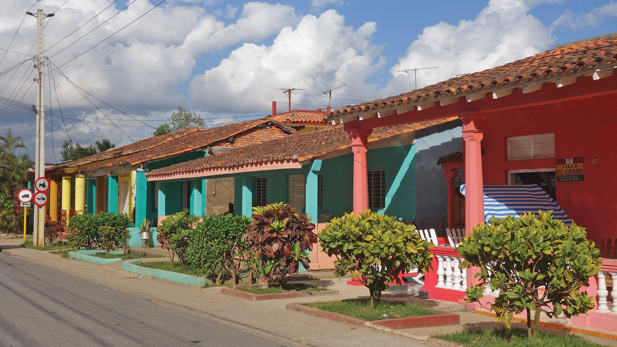 Colorful homes line the streets of the town of Vinales.