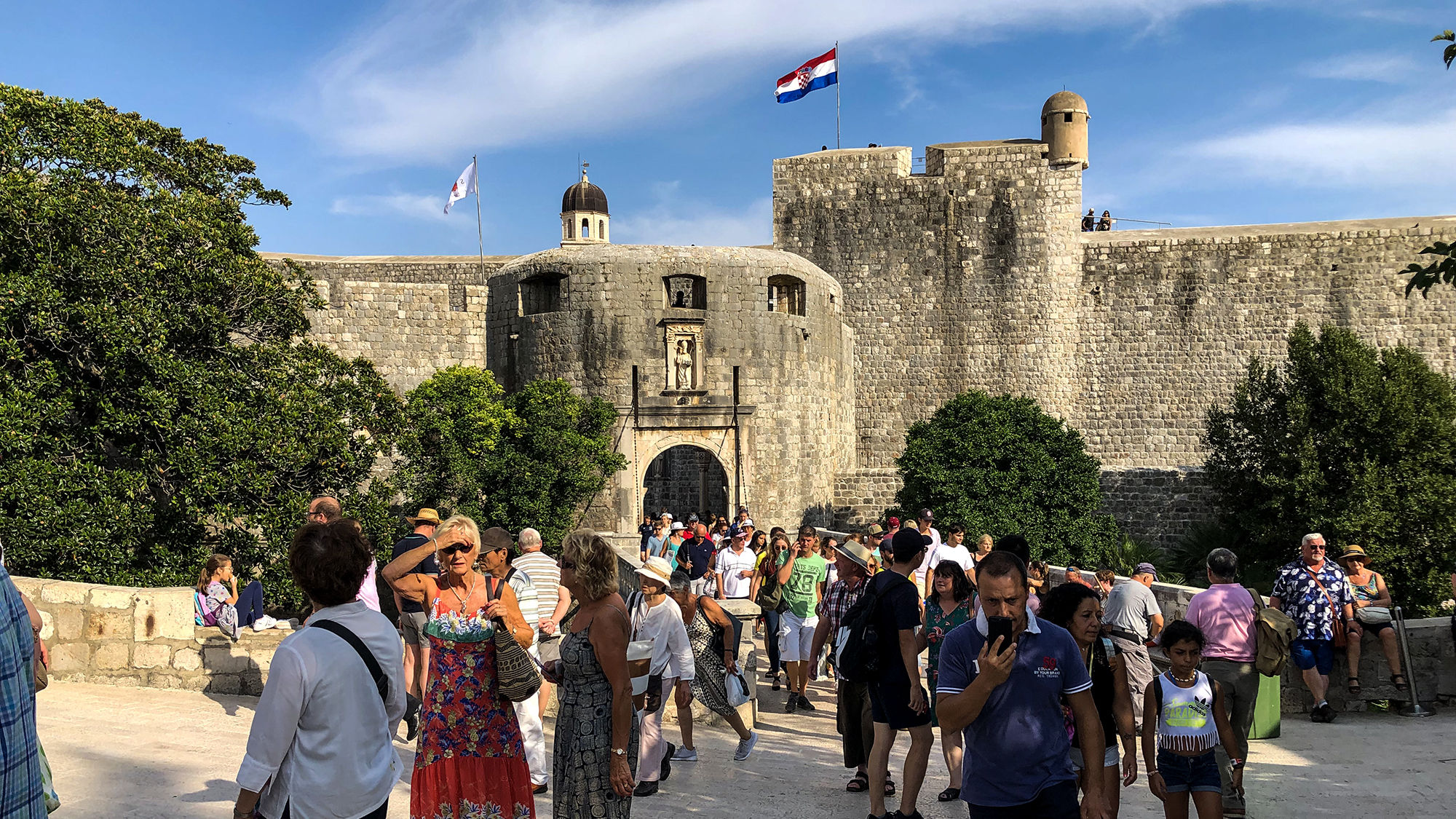 A crowd of tourists just outside Dubrovnik's Old Town.