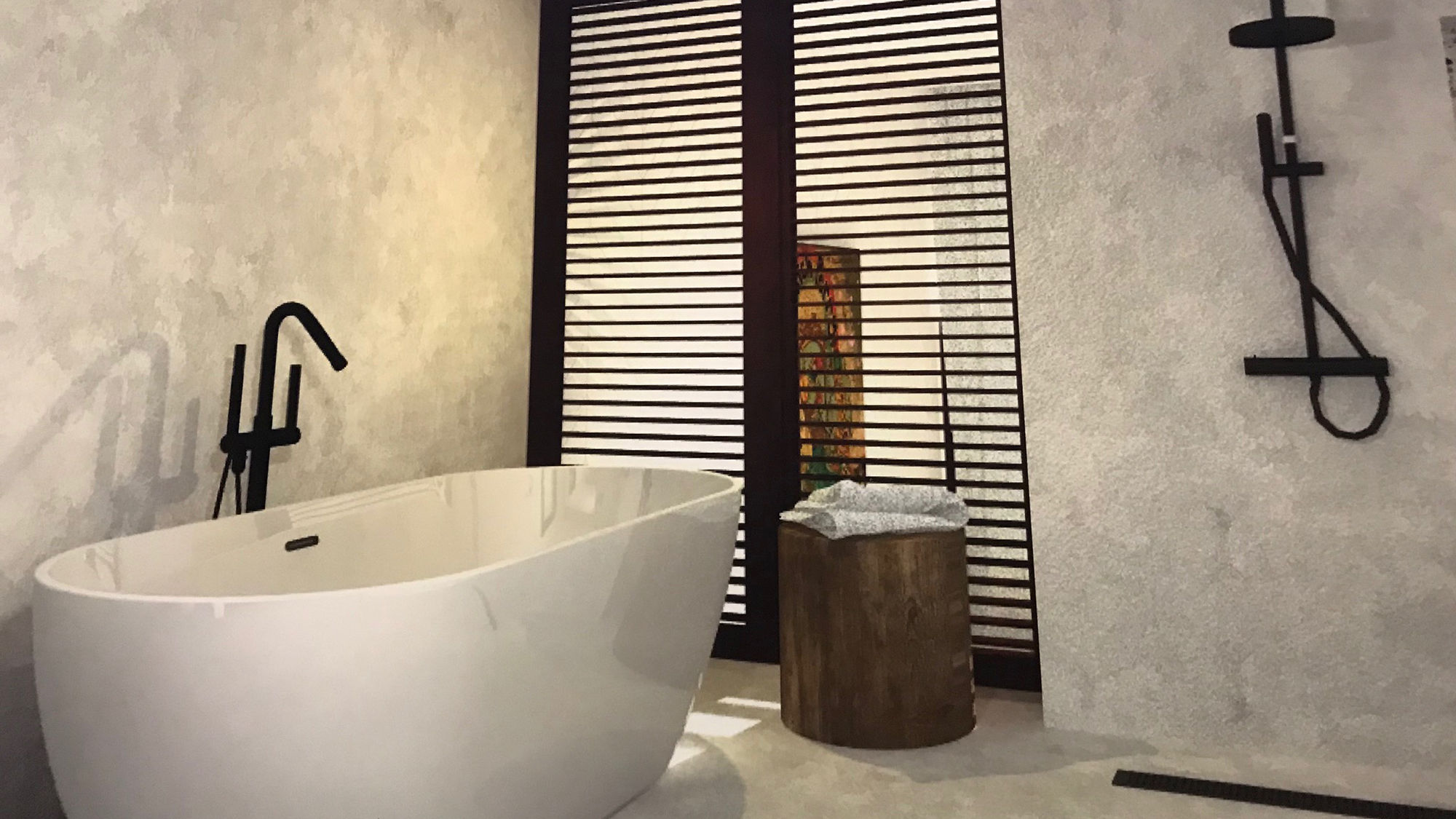 A rendering of the bathroom in one of the Marumba Studio rooms at the Geejam Hotel. The units will debut in December.