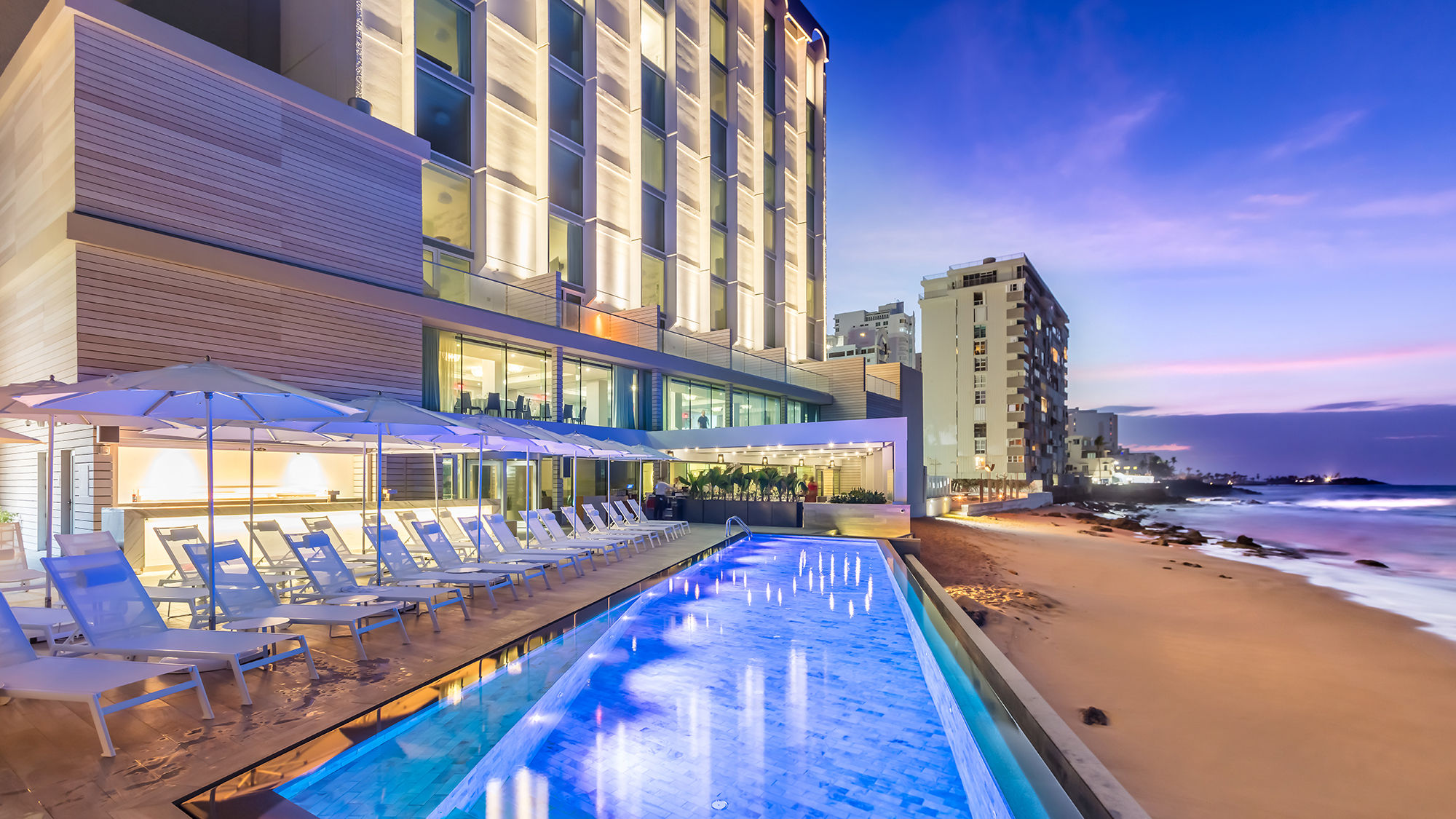 The Serafina Beach Hotel in San Juan opened in March 2018 and was a visible sign of the resurgence in Puerto Rico following hurricanes Irma and Maria in September 2017.