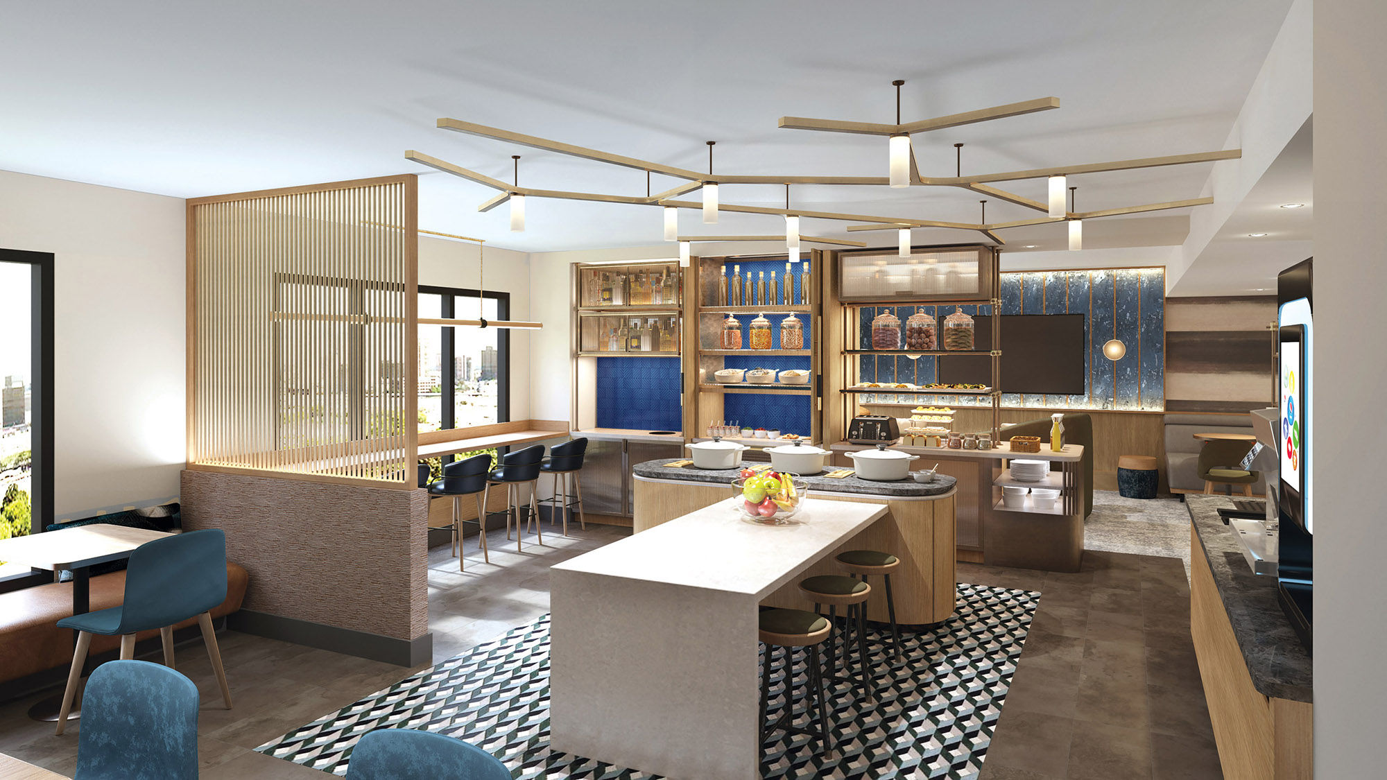 The redesigned Sheraton Club Lounges, shown here in a rendering, will be located on the ground floor.