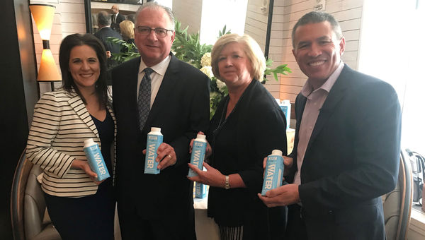 At an event in New York promoting NCL's new packaging of drinking water were (from left to right) NCL chief sales officer Katina Athanasiou, Peter and Robin Scocca of Vista Travel of Colonia, N.J., and NCL CEO Andy Stuart. At an event in New York promoting NCL's new packaging of drinking water were (from left to right) NCL chief sales officer Katina Athanasiou, Peter and Robin Scocca of Vista Travel of Colonia, N.J., and NCL CEO Andy Stuart.