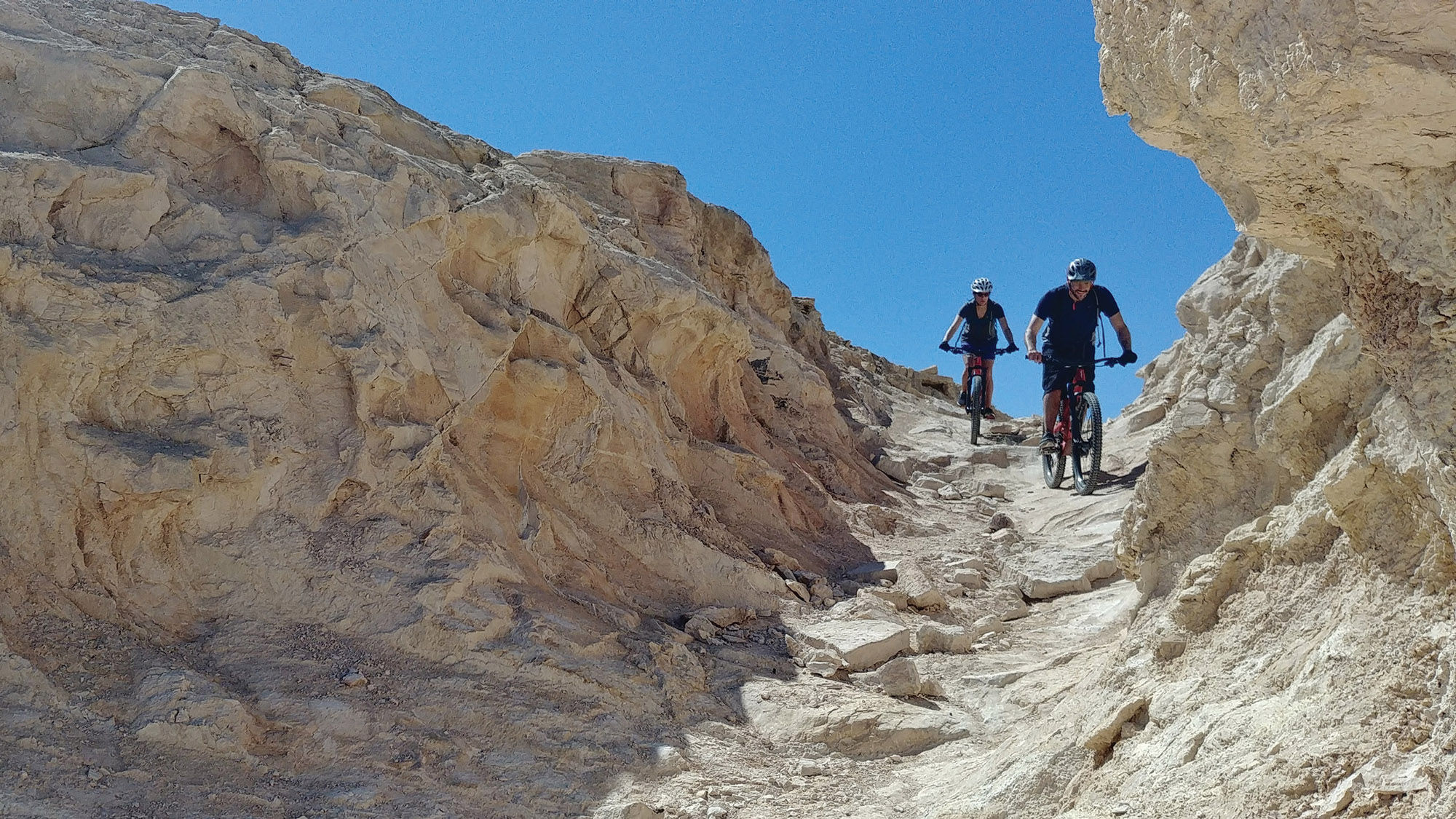 Riders on a Sababike tour on the Sugar Trail through the Judean Desert.