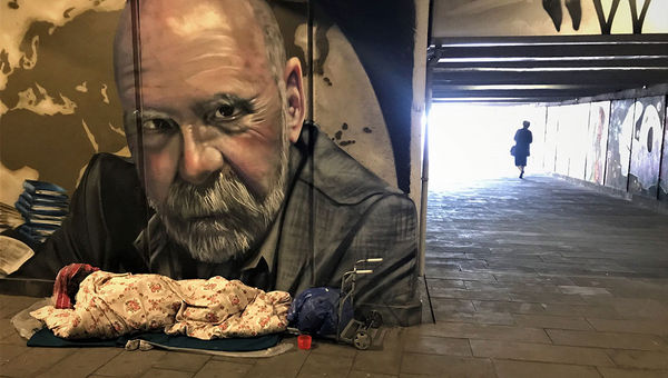 Homelessness in Tblisi was evident in passages below intersections. Homelessness in Tblisi was evident in passages below intersections.