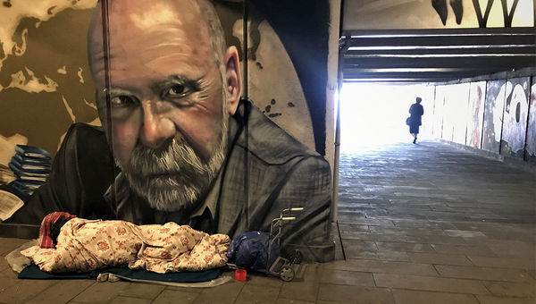 Homelessness in Tblisi was evident in passages below intersections. Homelessness in Tblisi was evident in passages below intersections.