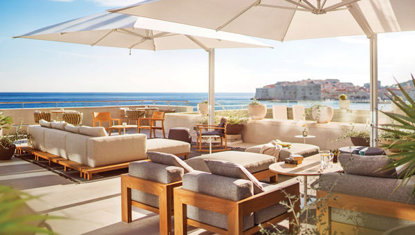The terrace of the Hotel Excelsior’s Abakus Piano Bar overlooks the Adriatic Sea and Dubrovnik’s Old Town. The terrace of the Hotel Excelsior’s Abakus Piano Bar overlooks the Adriatic Sea and Dubrovnik’s Old Town.