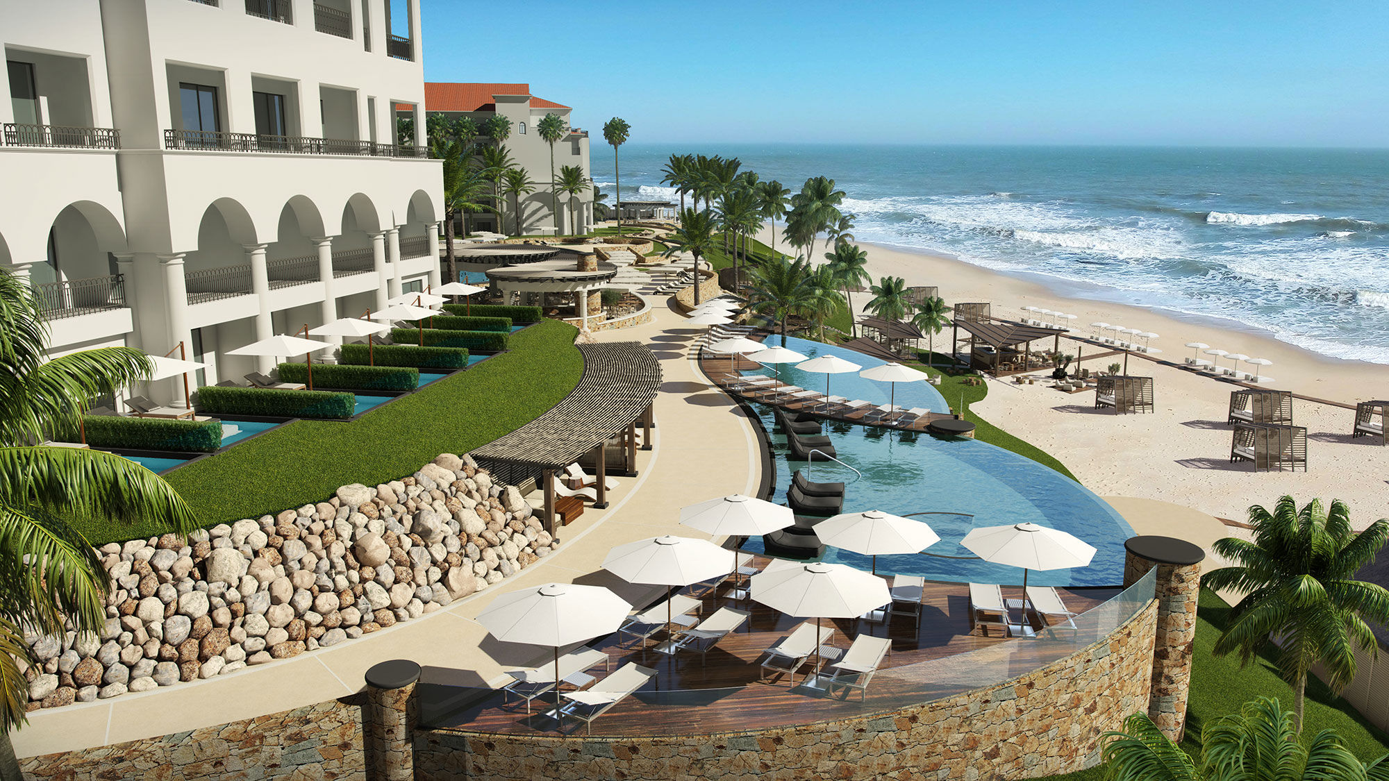 A rendering of the new adults-only infinity pool at the Hilton Los Cabos Beach & Golf Resort.