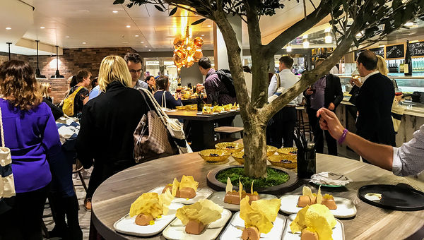 A very ship-inspection-like image: The group preparing for tapas at the Hola! Tapas Bar on the MSC Meraviglia. A very ship-inspection-like image: The group preparing for tapas at the Hola! Tapas Bar on the MSC Meraviglia.