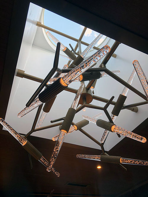 The Sky Suites have a skylight that features an unusual contemporary chandelier.