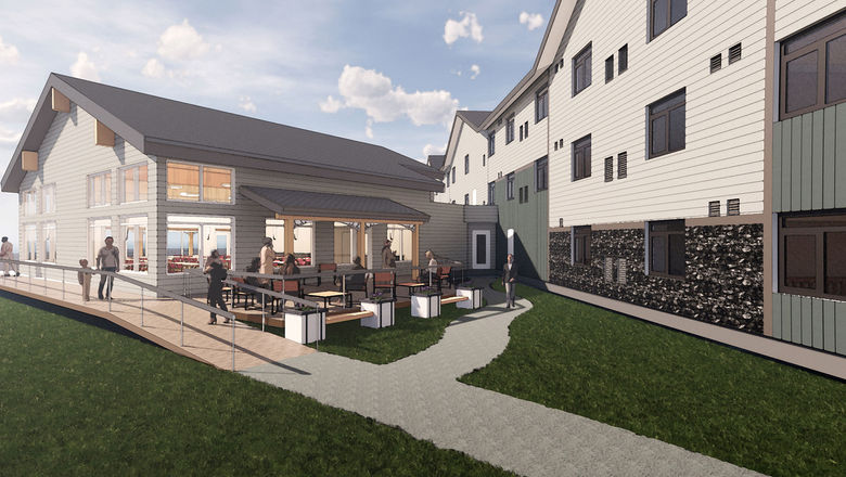 A rendering of the Gateway Hotel's deck space.