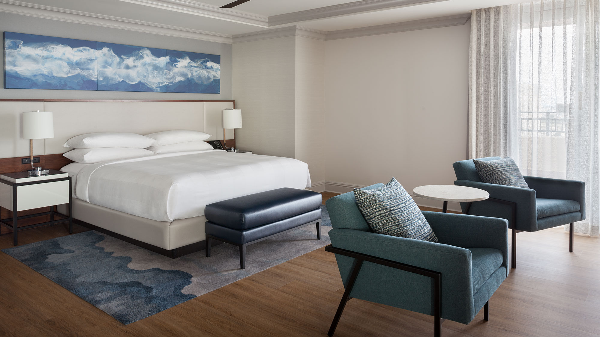 The bedroom of the Presidential Suite at the newly renovated Tampa Marriott Water Street.