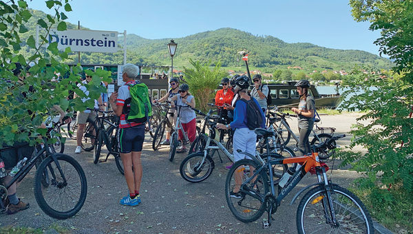 Passengers prepare for a 20-mile bicycle ride through Austria's Wachau Valley. Passengers prepare for a 20-mile bicycle ride through Austria's Wachau Valley.