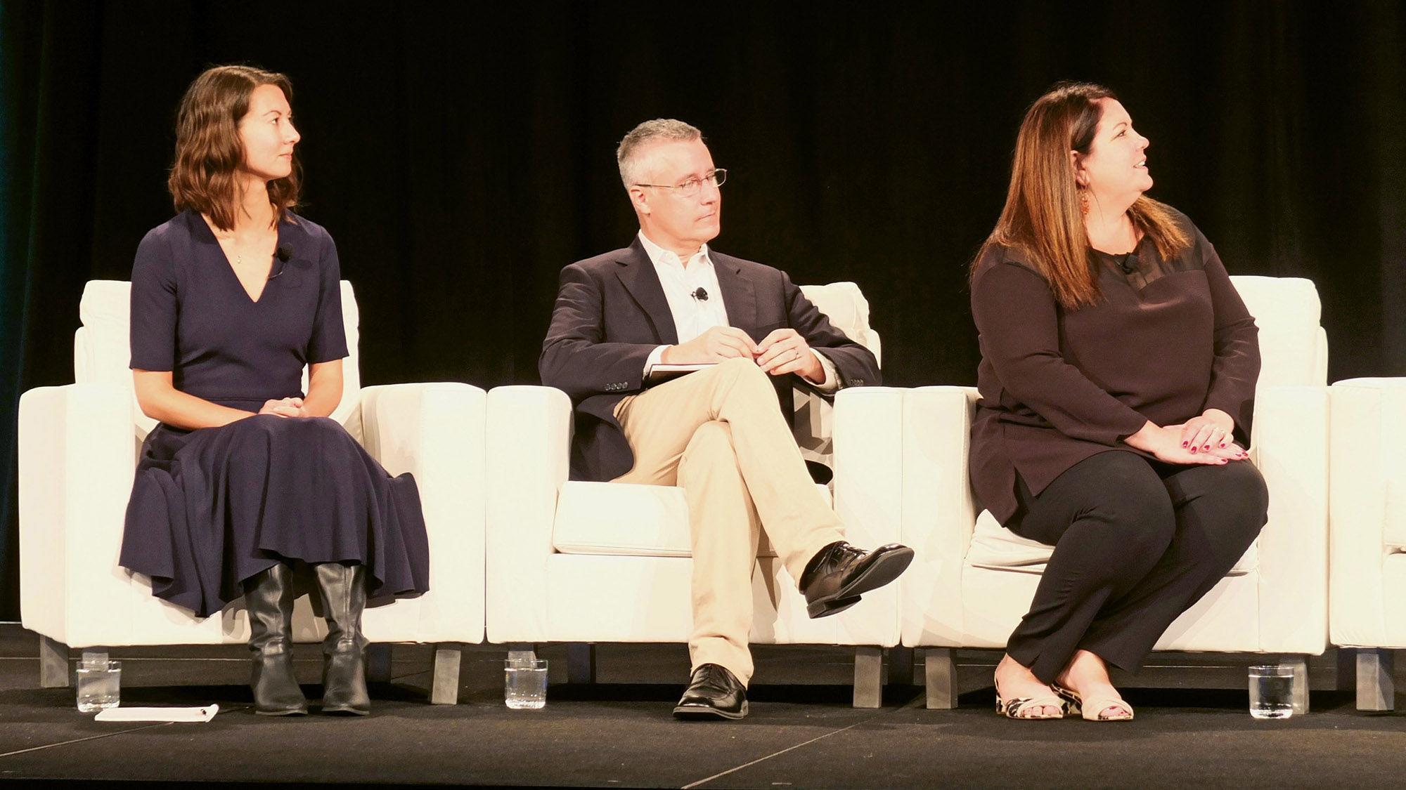 From left, Hyatt’s Marie Fukudome, Visa’s Douglas Sabo and Cool Effect’s Jodi Manning talked about sustainability at Ensemble’s conference.