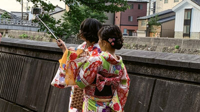 Kimonos and selfies go hand in hand in Kanazawa, Japan.